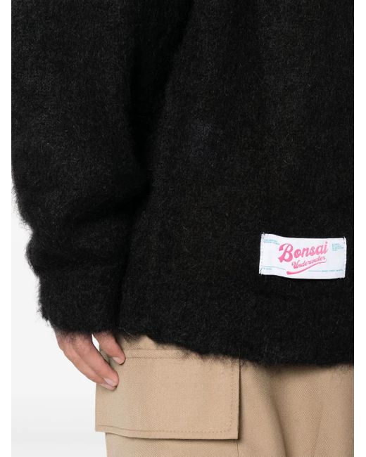 Bonsai Black Logo-Patch Buttoned Cardigan for men
