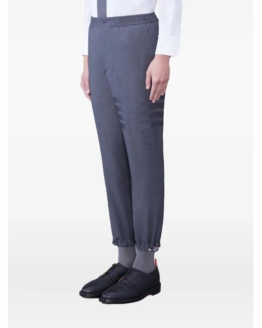 Thom Browne Blue Stripe-Detail Elasticated-Cuff Trousers for men