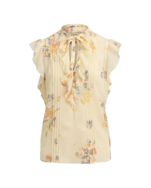 Ralph Lauren Natural Floral-Print Pintucked Blouse