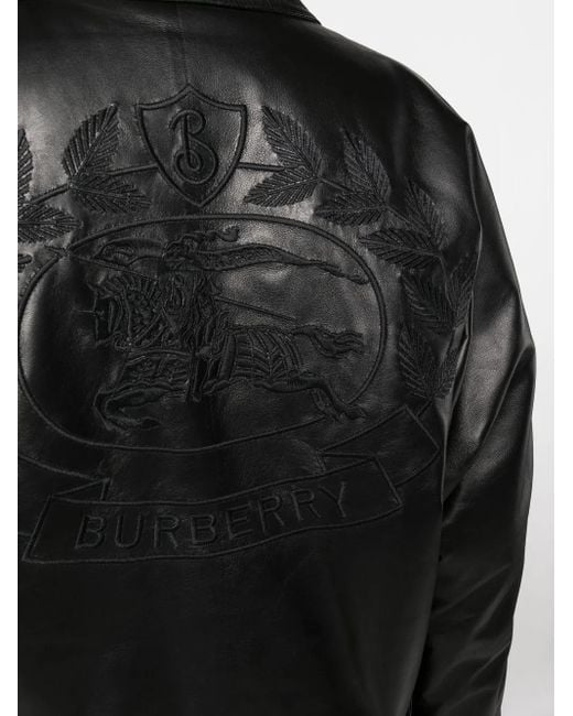 Burberry Black Embroidered Ekd Leather Jacket