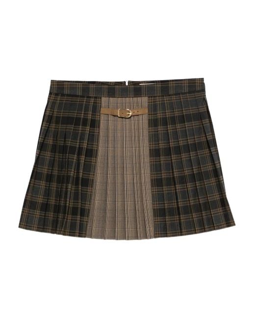 Falda midi plisada a cuadros con cinturón Sandro de color Black