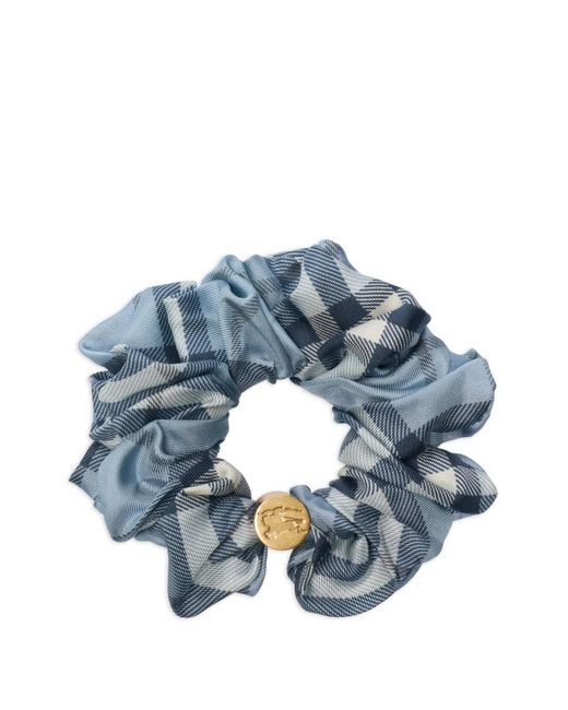 Burberry Blue Karierter Haargummi Aus Seide