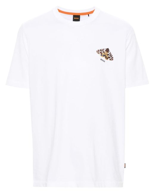Boss White Butterfly-print Cotton T-shirt for men