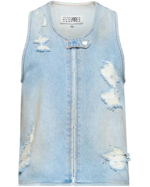 MM6 by Maison Martin Margiela Blue Weste mit abgenutztem Effekt