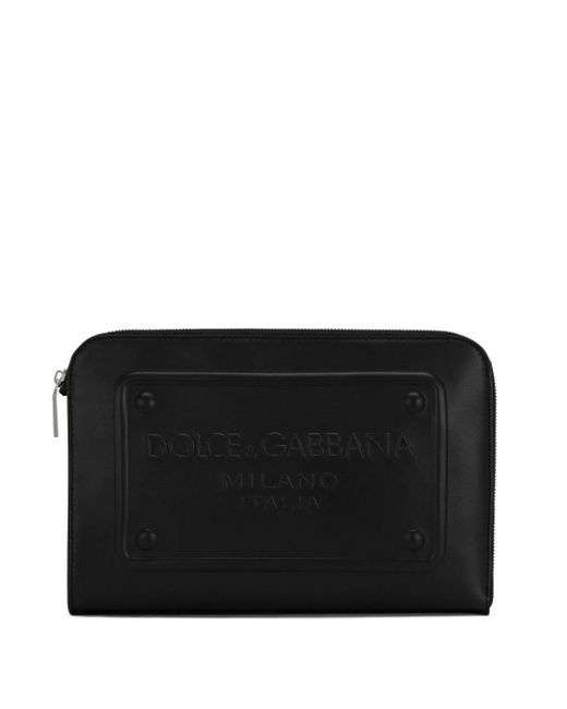 Pochette En Cuir A Logo en Noir – Dolce Gabbana