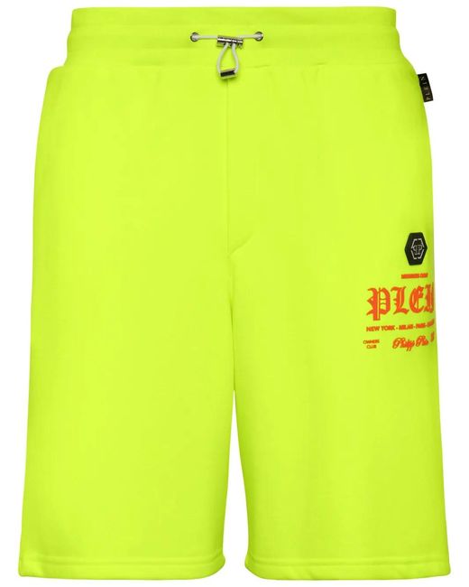 Philipp Plein Green Logo-Embossed Track Shorts for men
