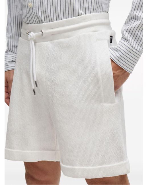 Boss White Ribbed Cotton Shorts for men