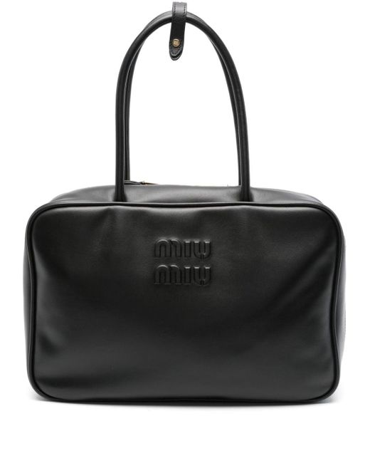Miu Miu Beau Tote Bag Black Leather Gold-Tone Hardware
