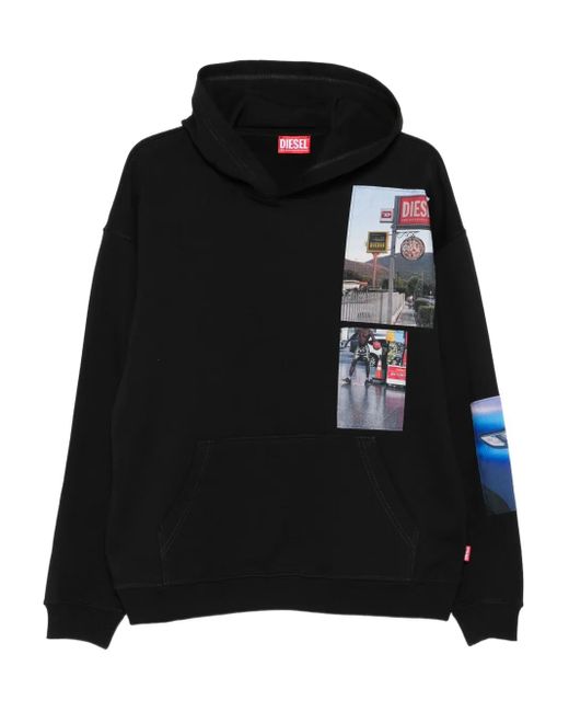 Sudadera con capucha y estampado patchwork DIESEL de hombre de color Black