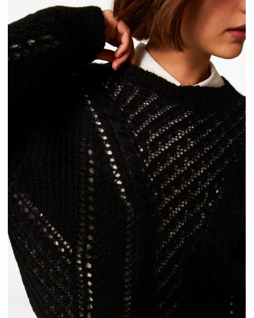 Twinset Black Openwork Wool-Blend Sweater