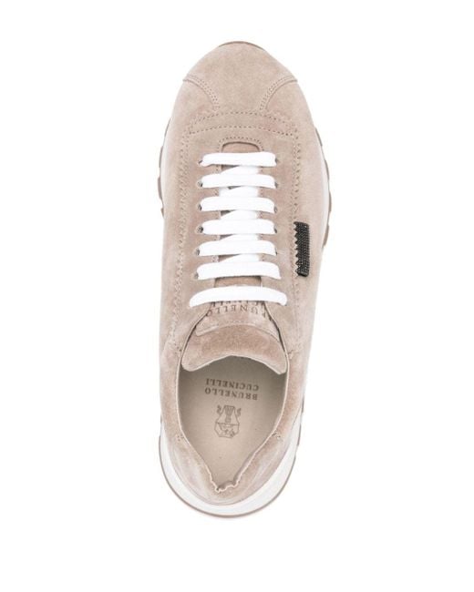 Brunello Cucinelli White Panelled Suede Sneakers