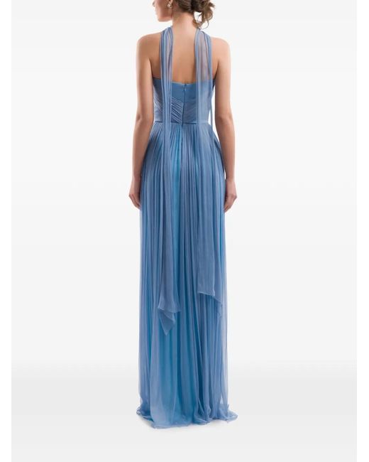 IMROSKA Blue Iris Pleated Strapless Maxi Dress