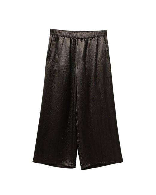 Eileen Fisher Brown Crinkled Wide-Leg Satin Trousers