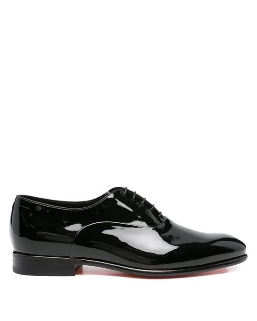 Santoni Black Lace-Up Patent-Leather Oxford Shoes for men