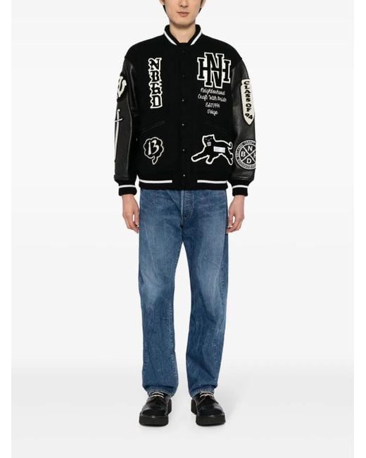 Neighborhood Black Logo-Patch Varsity Jacket for men