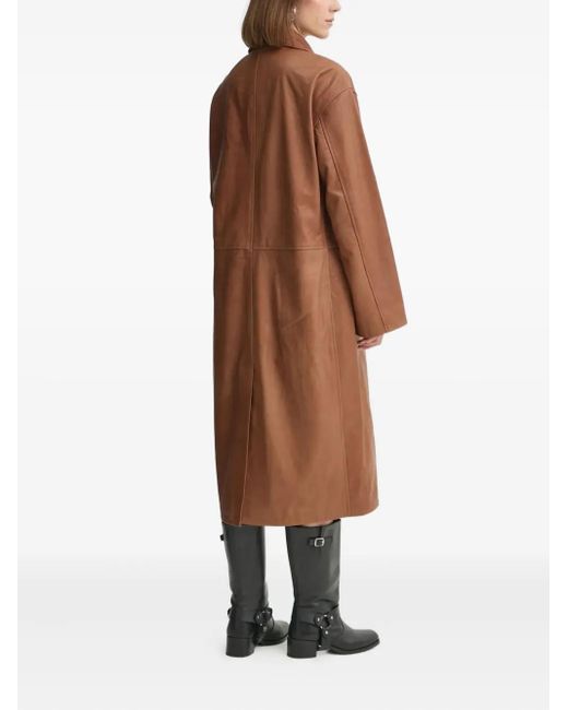 Herskind Brown Button-Fastening Leather Coat