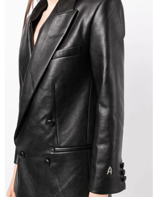 Anouki Black Double-Breasted Faux-Leather Blazer