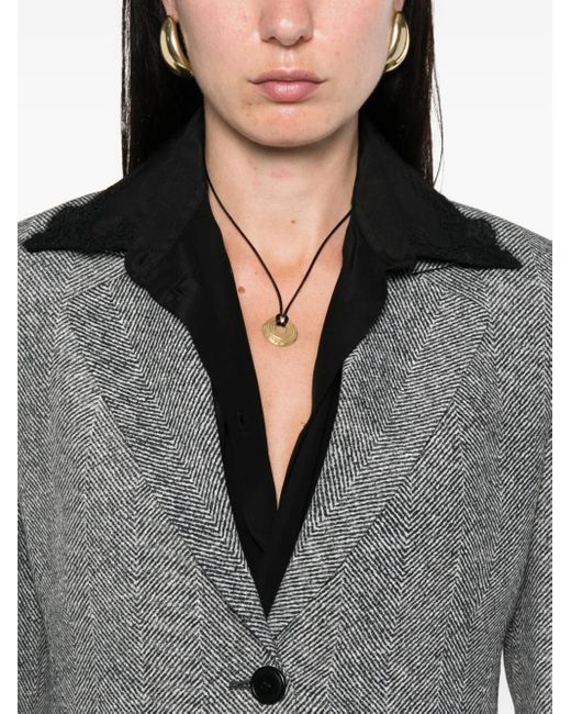 Ermanno Scervino Gray Tailored Single-Breasted Blazer With Herringbone Pattern