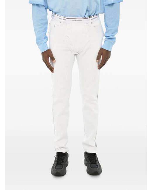 DSquared² White Elasticated-Waist Jeans for men