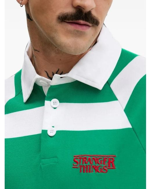 Benetton Green X Stranger Things Striped Polo Shirt for men