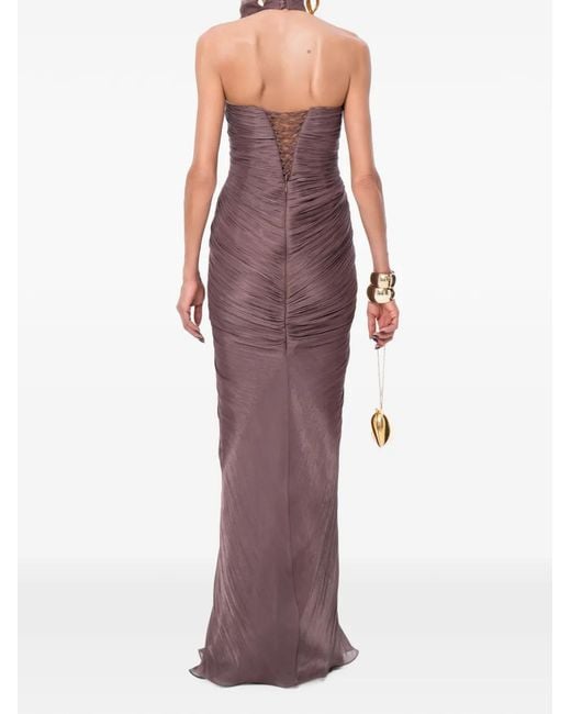 Ana Radu Purple Floral-Detail Pleated Maxi Gown