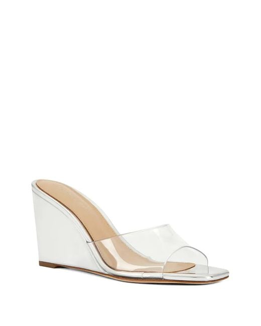 Veronica Beard White Square Toe Wedge Sandals
