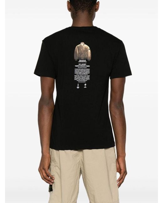 T-shirt in jersey di cotone con logo e ricamo Archivio di Stone Island in Black da Uomo