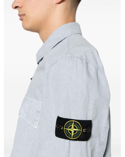 Stone Island Hemdjacke mit Kompass-Patch in Blue für Herren