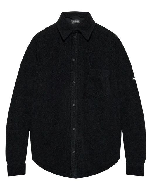 Balenciaga Blue Brushed-Finish Fleece Shirt for men