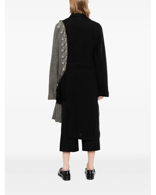 Yohji Yamamoto Black Switching Safety-Pin Panelled Coat for men
