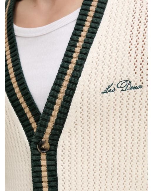 Les Deux Natural Logo-Embroidered Striped-Trim Cardigan for men