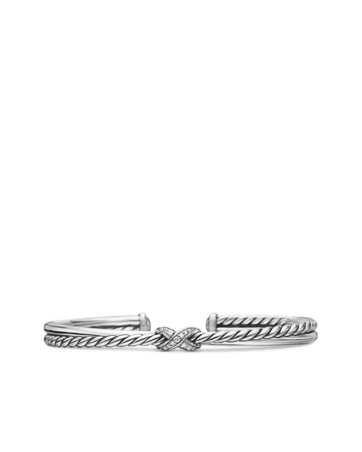 David Yurman White Sterling Petite X Center Station Diamond Bracelet (5.2Mm)
