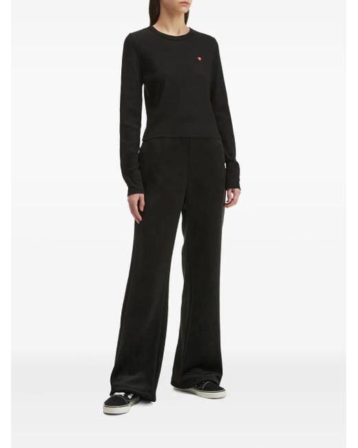 Chocoolate Black Heart-Emblem Ribbed Trousers