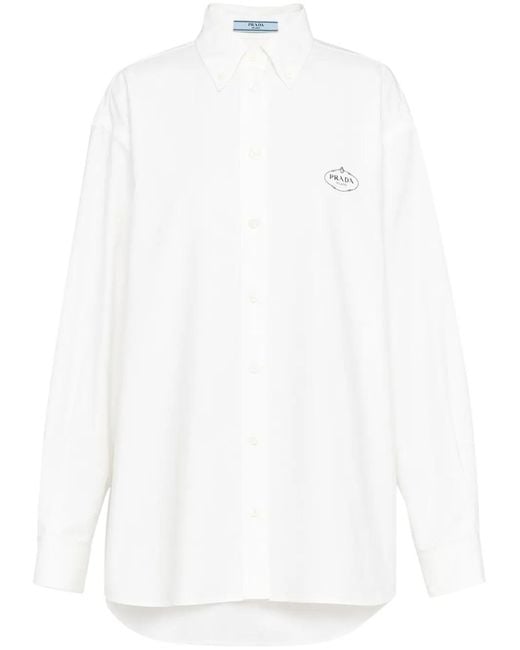 Prada White Logo-Embroidered Cotton Shirt