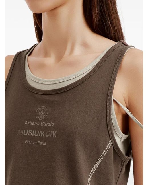 Musium Div. Brown Layered Contrast-Stitch Top
