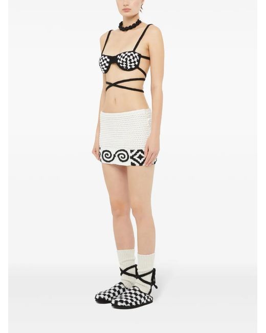 Alanui Black Check-Pattern Crochet Bra