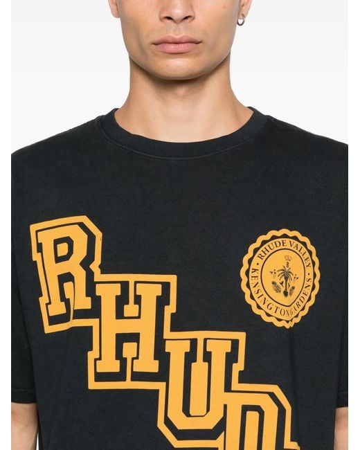 Rhude Black Diagonal Logo Graphic Tee for men