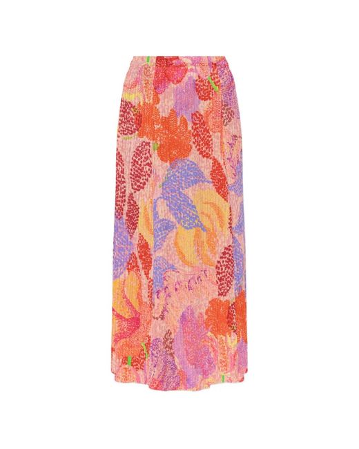 Pleats Please Issey Miyake Pink Floral Pleated Mid Skirt