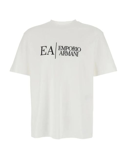 Emporio Armani White Crew-Neck Logo-Embroidery T-Shirt for men