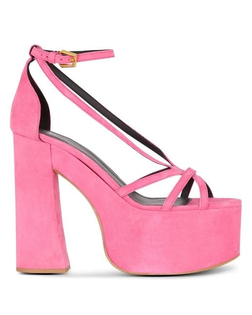 Balmain Pink Suede Cam Platform Sandals 160