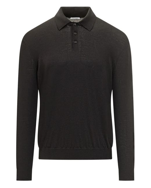 Malo Black Long-Sleeve Wool Polo Shirt for men