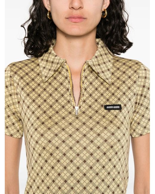 Checked polo top Miu Miu de color Natural