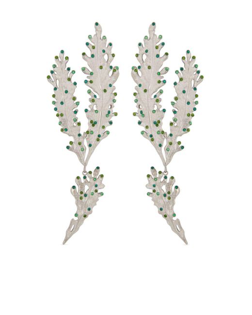 Oscar de la Renta White Cactus Branch Crystal-embellished Stud Earrings