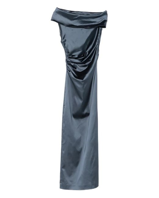 Max Mara Blue Draped Off-Shoulder Dress