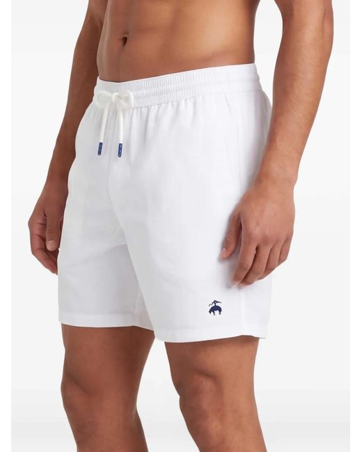 Brooks Brothers White Logo-Embroidered Swim Shorts for men