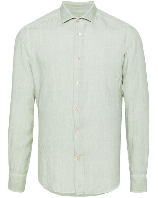 Eleventy Green Mélange Poplin Linen Shirt for men