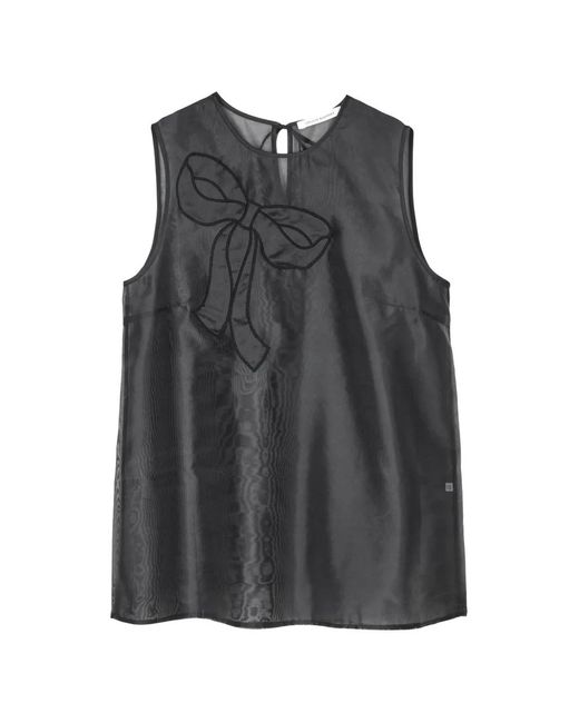 CECILIE BAHNSEN Gray Alba Bow-Detail Sleeveless Organza Blouse