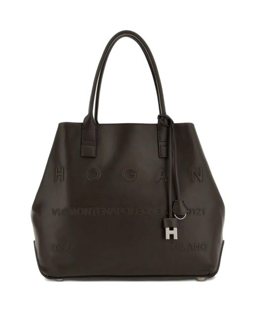 Hogan Black Script Address Medium Tote Bags