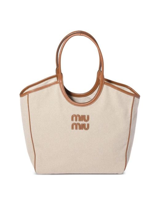 Miu Miu Natural Ivy Canvas And Leather Bag