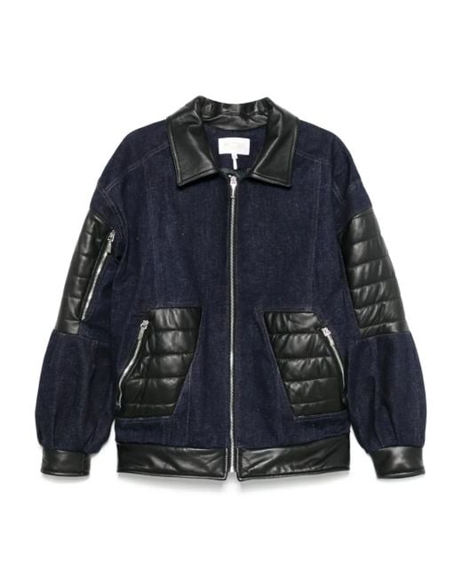 MITILIANE COUTURE Blue Leather-Insert Denim Jacket